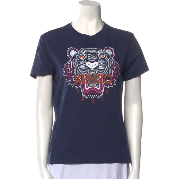 EUC Women’s Large/Men’s Medium Kenzo Graphic Tiger Print Cotton Tee Dark Navy - Picture 3 of 12